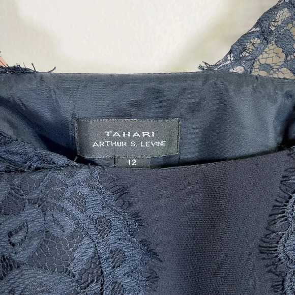 Tahari Lace Event Formal Sheath Navy Dress - Picture 11 of 12